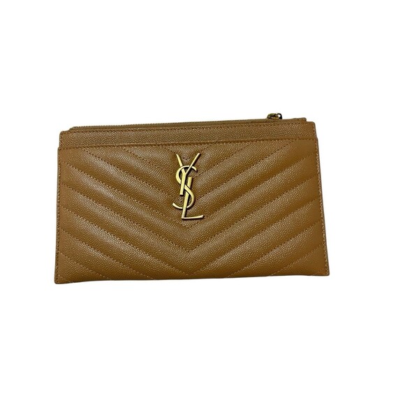 Saint Laurent Monogram Quilted Leather Bill Pouch Wallet Dune - Picture 1 of 10